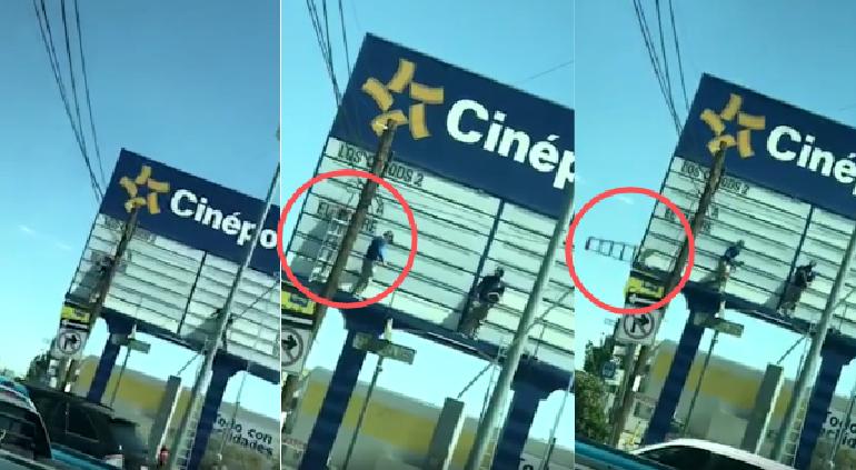 Graban Momento En Que Aire Tiro Escalera En Cartelera De Cinepolis Tiempo