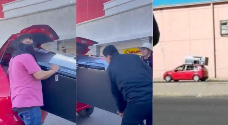 VIRAL: Intentó llevarse refri en Matiz durante saqueos en Culiacán🎦 | Tiempo