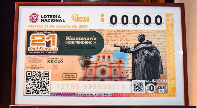 Develan billete de lotería por el bicentenario de la Independencia