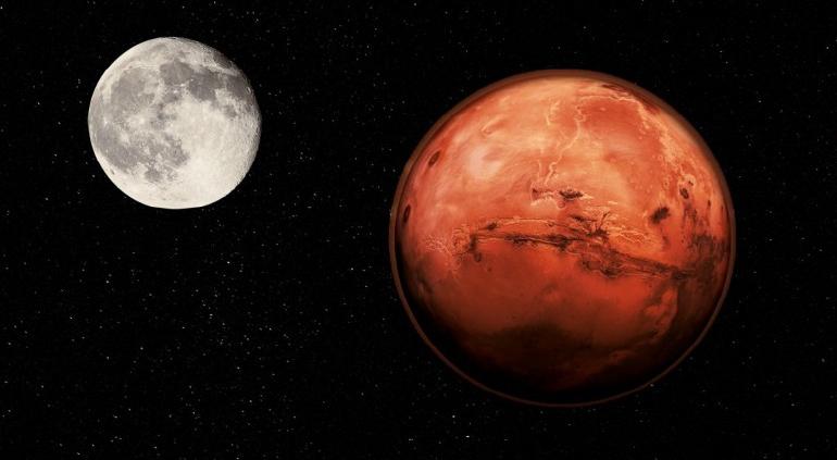 Pokaż jutro!  Mars i Księżyc widoczne przy 100% oświetleniu