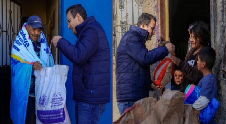 Entrega Bonilla cobijas y despensas en la colonia Villa Nueva