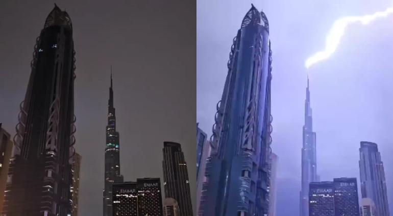 przerażenie!  Piorun uderzył w najwyższy budynek w Dubaju 🎦